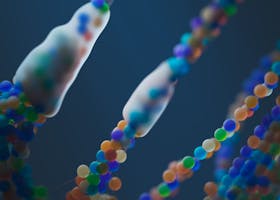 Close-up of a colorful abstract representation of DNA strands, illustrating science and genetics.